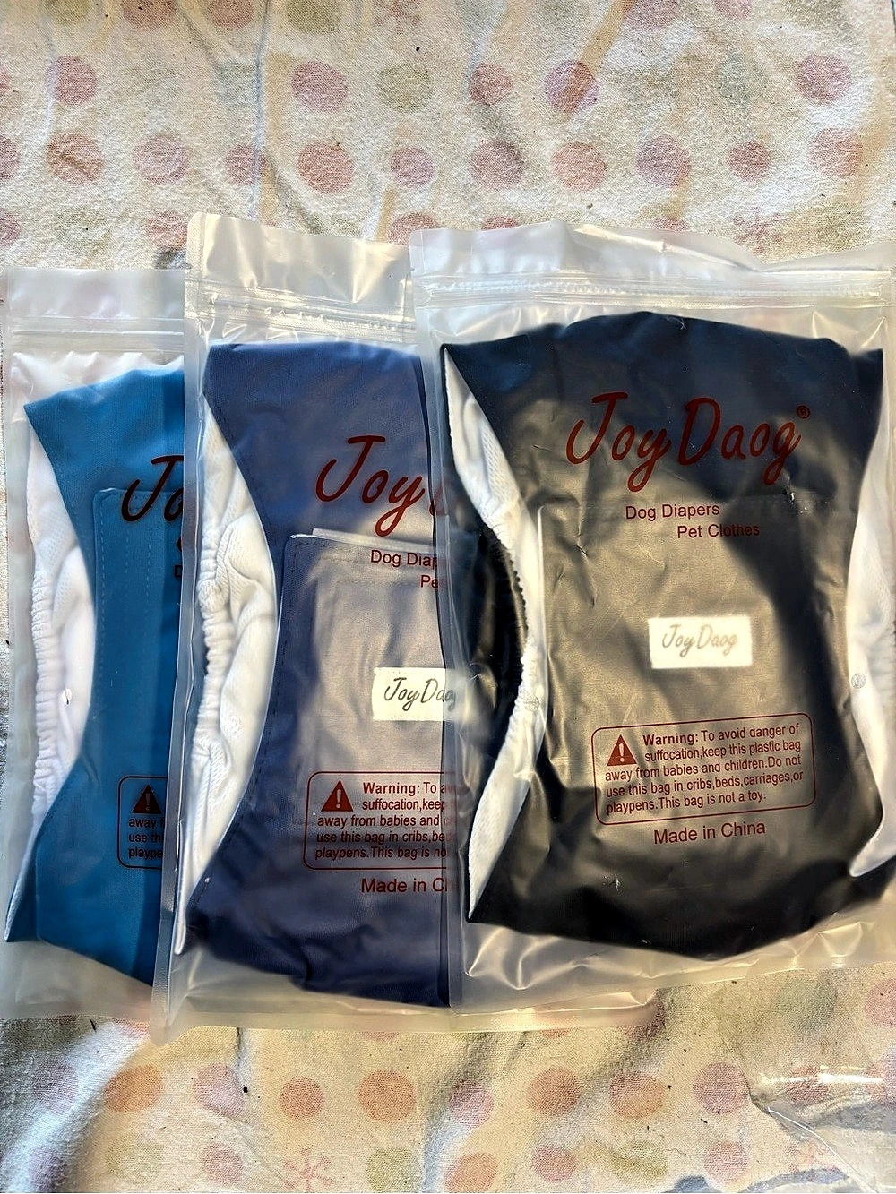 JoyDaog Washable Female Dog Diapers 3-Pack Blue & Black